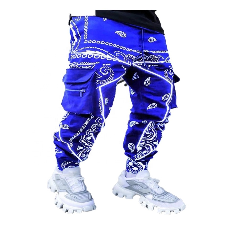 Men's overalls multi-pocket 4XL 5XL hot bandana print plus size trousers casual pants strapped sports pants