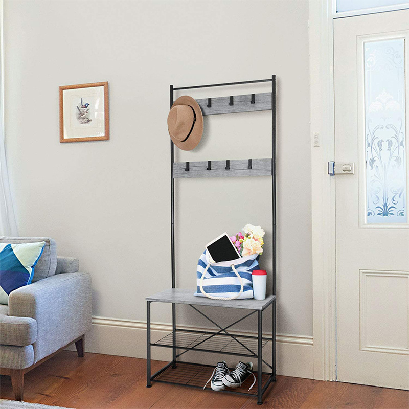 Custom Standing Entryway Wood Coat Racks With Shoe Storage