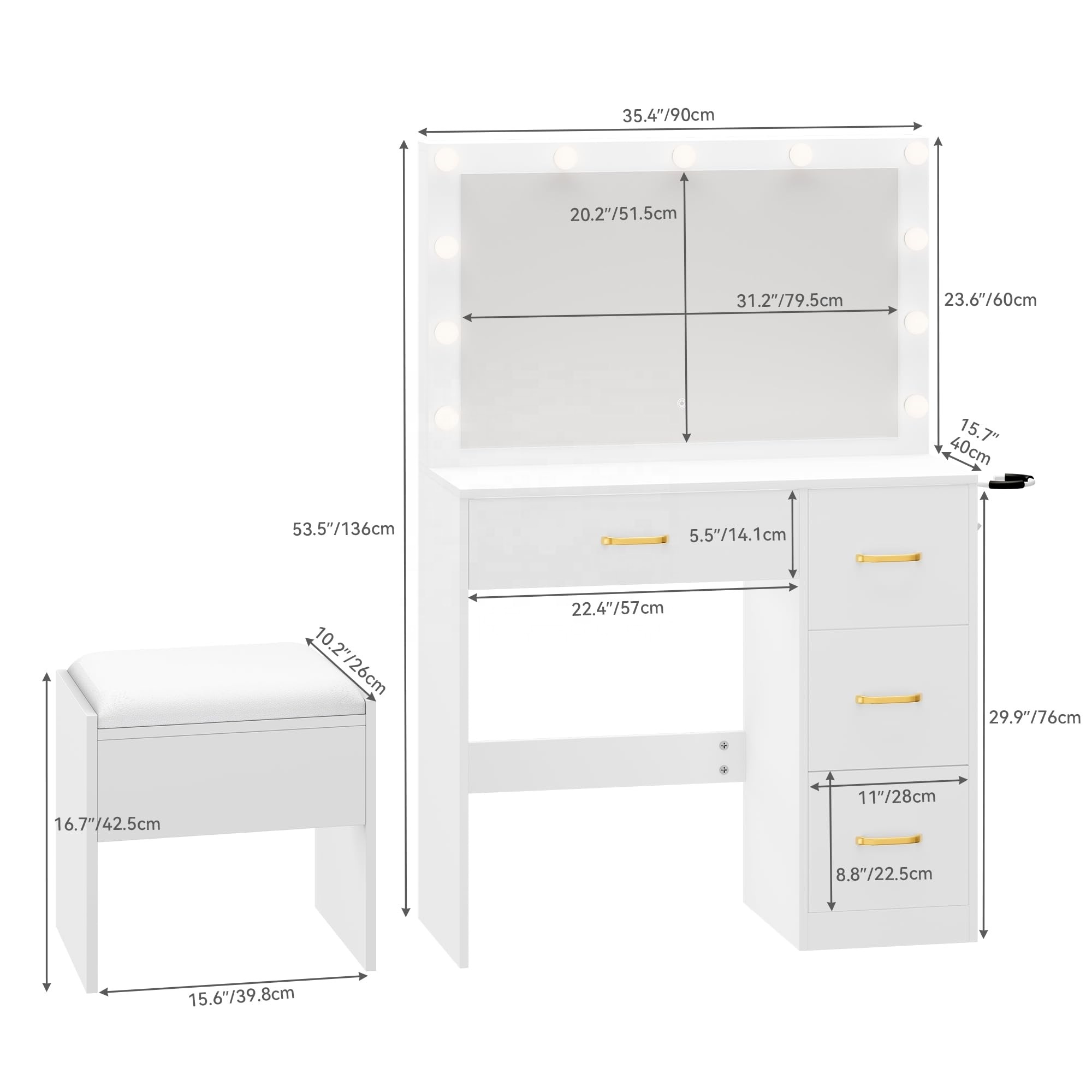 Latest Wooden Custom European White Mdf Dressing Table For Bedroom