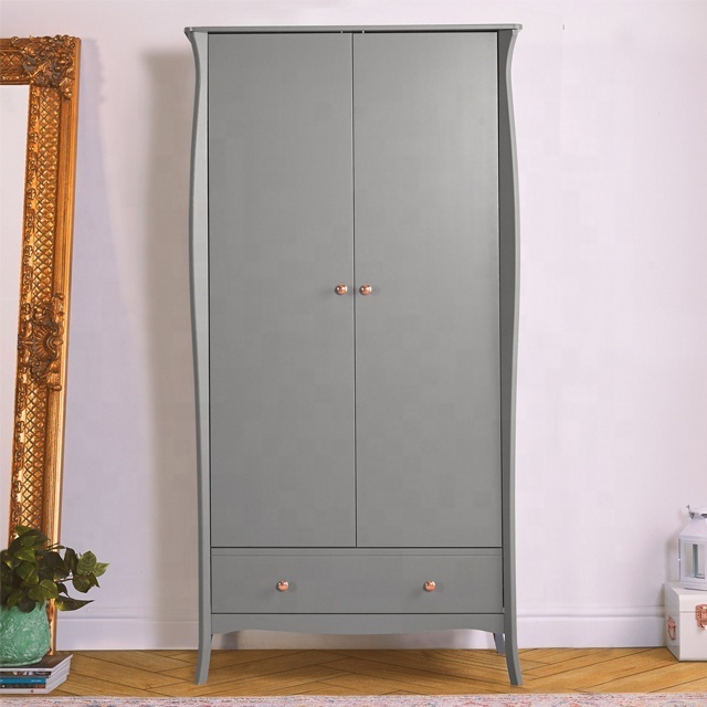 Beautiful wooden wardrobe Grey 2 Door 1 Drawer Wardrobe Clothes bedroom wardrobe with Hanging Rail and Drawer