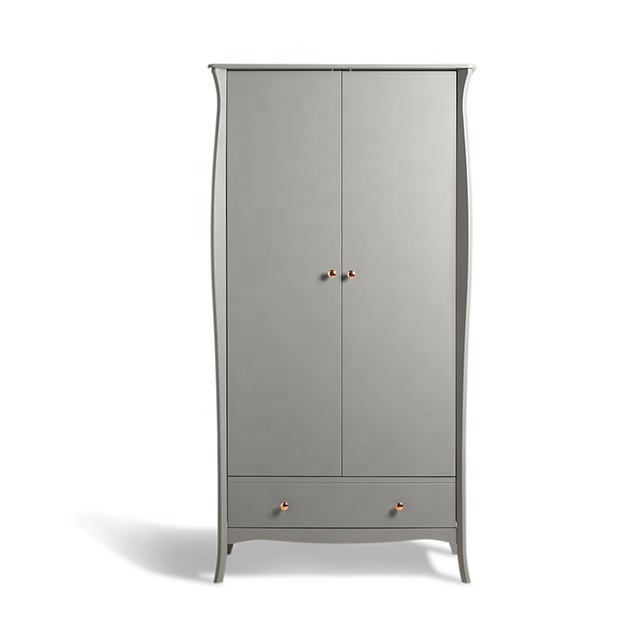 Beautiful wooden wardrobe Grey 2 Door 1 Drawer Wardrobe Clothes bedroom wardrobe with Hanging Rail and Drawer