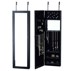 Hot sell bedroom black mirror jewelry cabinet over the door jewelry armoire with mirror