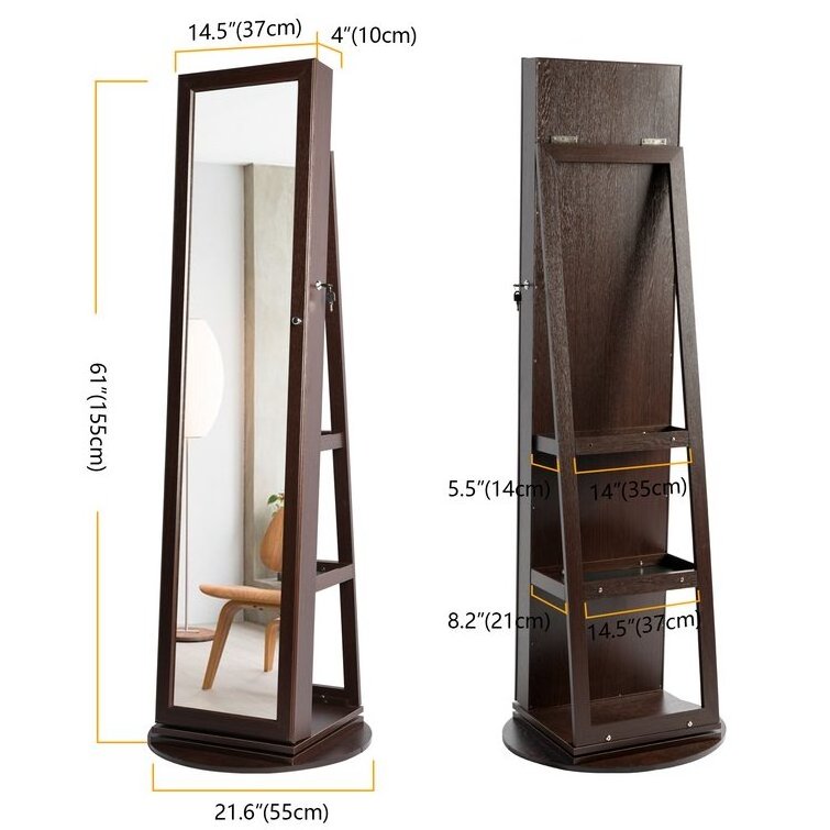 Custom Storage Wood Full Length Dressing Mirror Standing 360 Degree Rotating Jewelry Cabinet