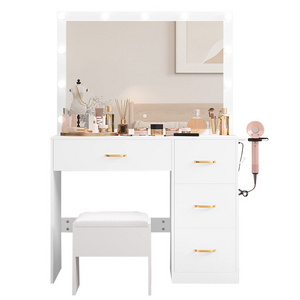 Latest Wooden Custom European White Mdf Dressing Table For Bedroom