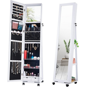 Fenghuang Furniture Customization Rotating Armoire Wooden Full Length Standing Mirror Jewelry Cabinet