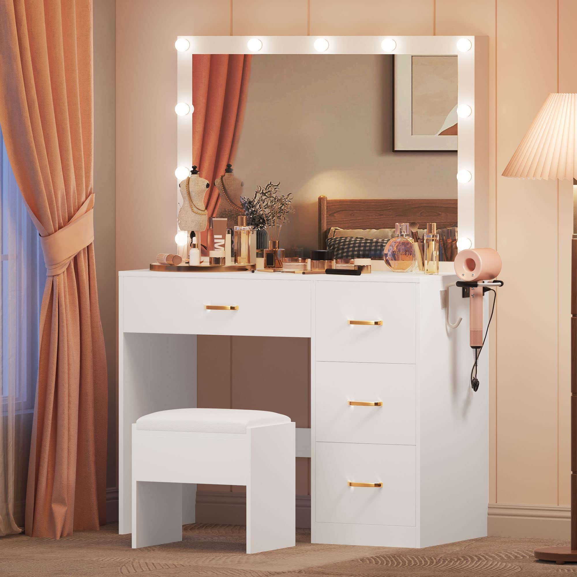 Latest Wooden Custom European White Mdf Dressing Table For Bedroom