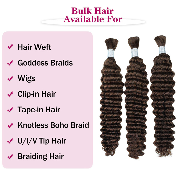 FH 100% colombian raw bulk hair human hair deep wave brown bulk hair braiding wholesale