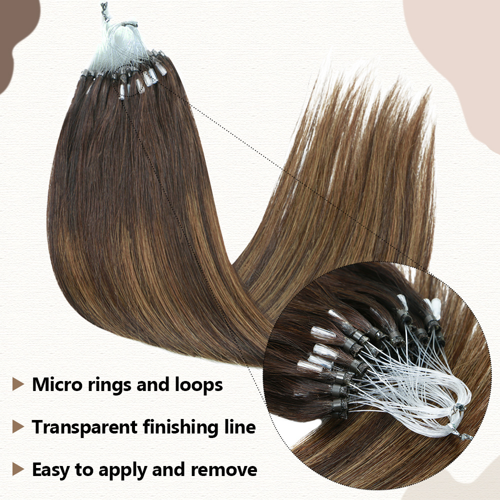 FH Micro Nano Loop Ring Weft Hair Extensions Piano Highlight Remy 100% Human Hair Nano Micro Rings Loop Hair Extensions