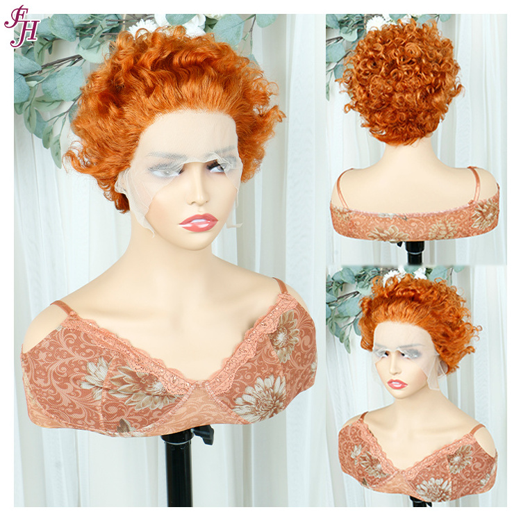 FH wholesale pixie brazilian wig #350 orange color glueless pixie wigs human hair pixie machine made wig