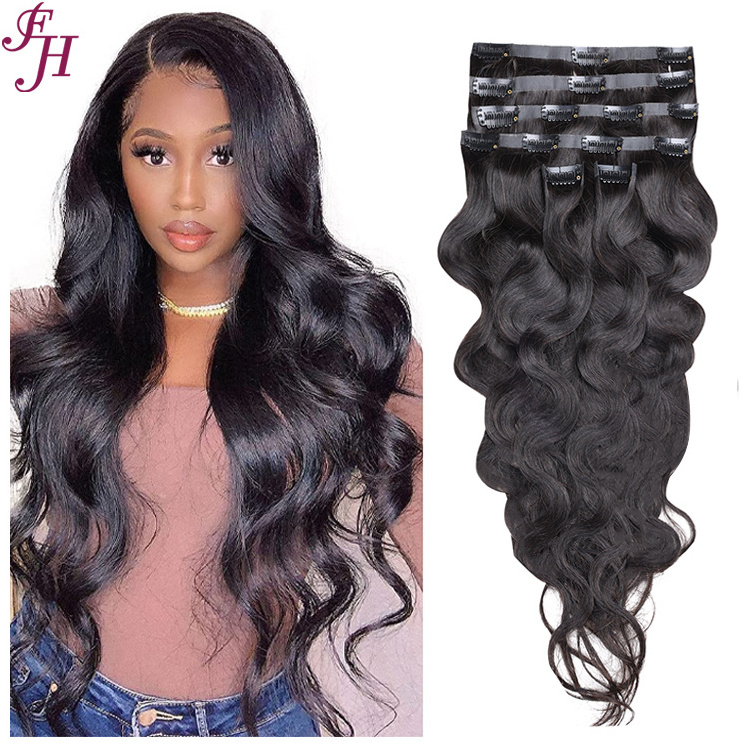 FH human hair vendors in china clip ins body wave natural black seamless clip in hair extension body wave