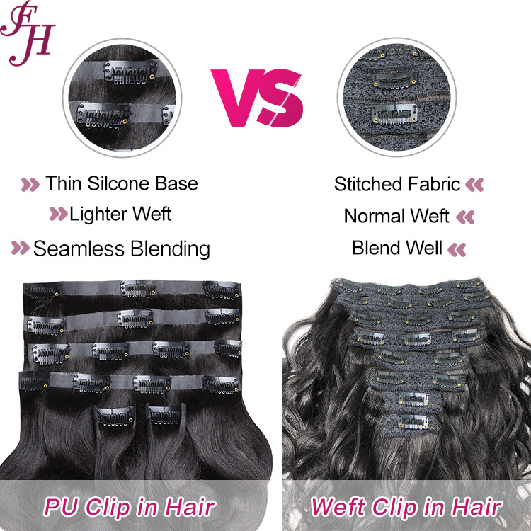 FH human hair vendors in china clip ins body wave natural black seamless clip in hair extension body wave