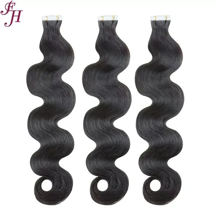 FH wholesale curly invisible tape in brazilian hair 12a grade raw virgin remy kinky curly tape ins hair extensions 100human hair