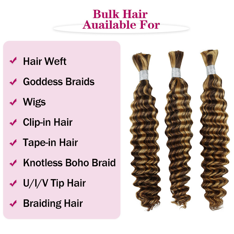 FH milky way bulk hair braiding deep wave colored prestretched braiding wholesale virgin indian 100% human hair bulk