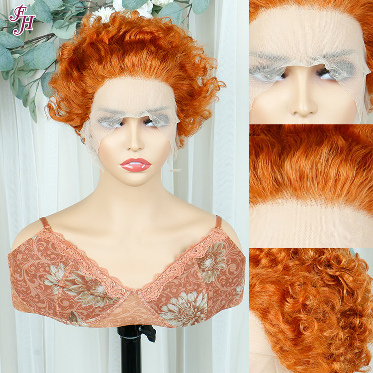 FH wholesale pixie brazilian wig #350 orange color glueless pixie wigs human hair pixie machine made wig