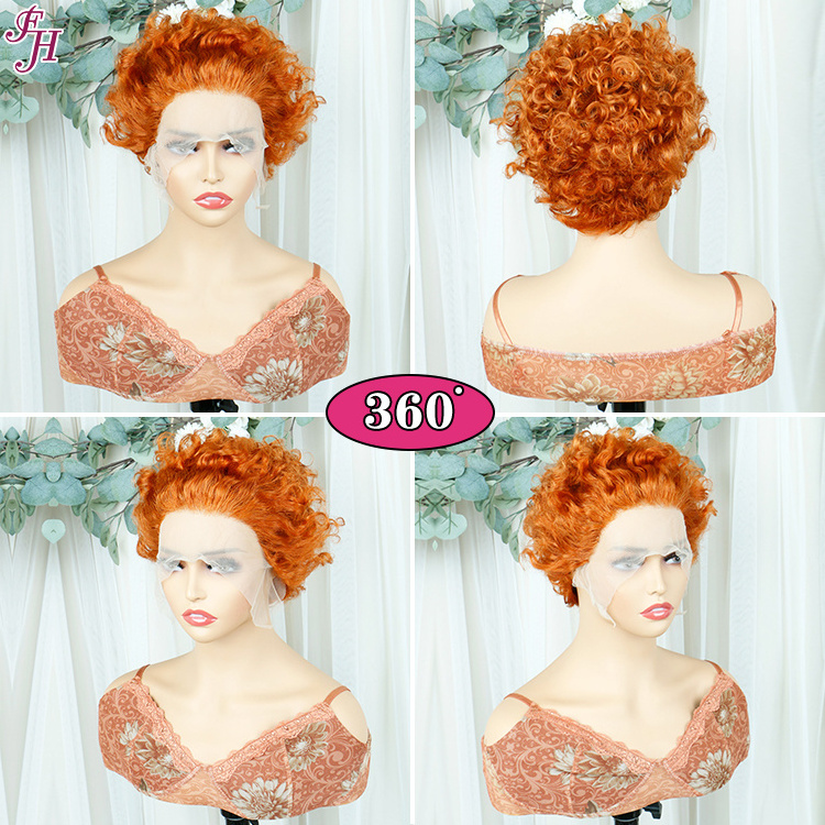 FH wholesale pixie brazilian wig #350 orange color glueless pixie wigs human hair pixie machine made wig