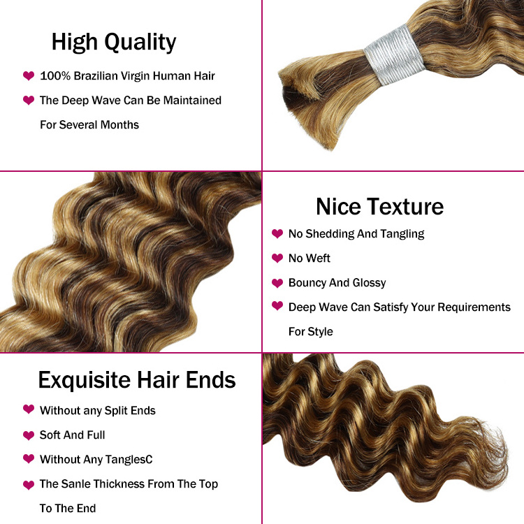 FH milky way bulk hair braiding deep wave colored prestretched braiding wholesale virgin indian 100% human hair bulk