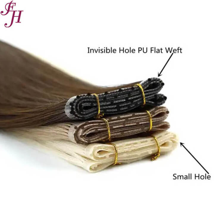 FH remy russian XO  hair weft 100g invisible pu human hair seamless skin weft hair extension with hole