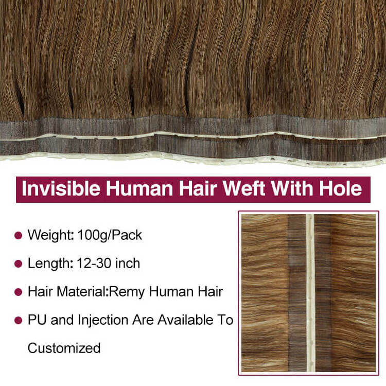 FH remy russian XO  hair weft 100g invisible pu human hair seamless skin weft hair extension with hole