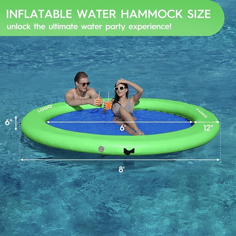 8FT Circle Platform Outdoor Double Water Lounger Pool Float Inflatable Water Hammock