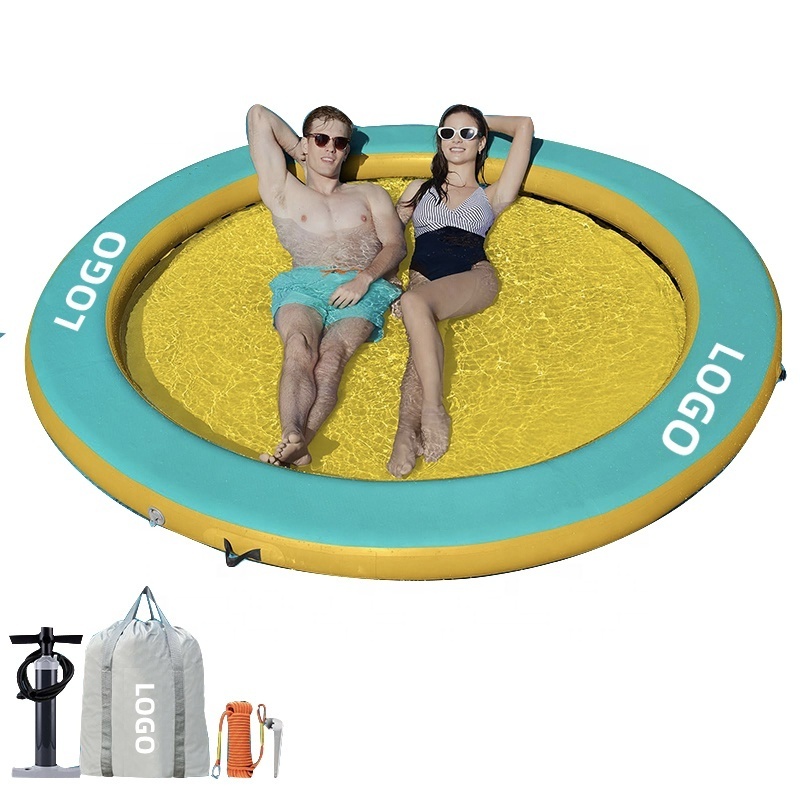 8FT Circle Platform Outdoor Double Water Lounger Pool Float Inflatable Water Hammock