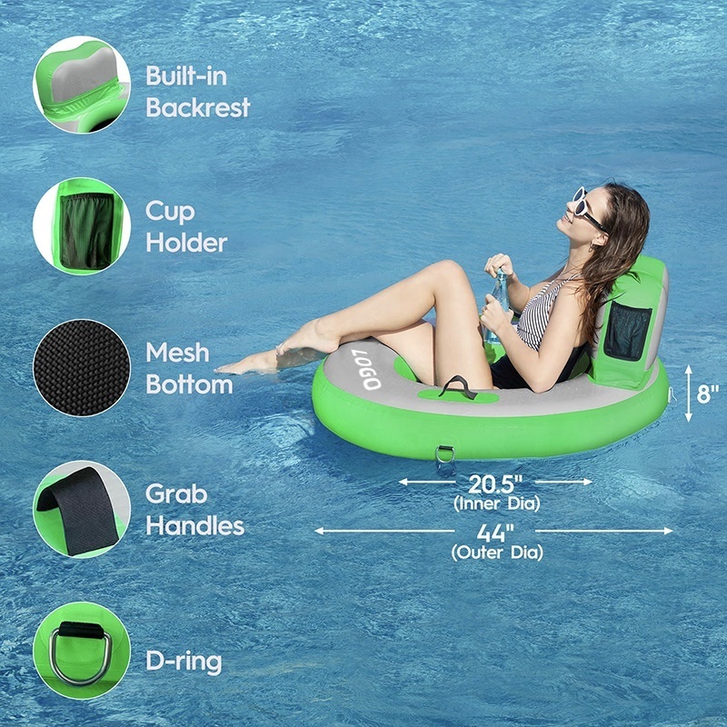 Round Floating Platf Single Beach Water Sport PVC Inflatable Water Hammock with Backrest