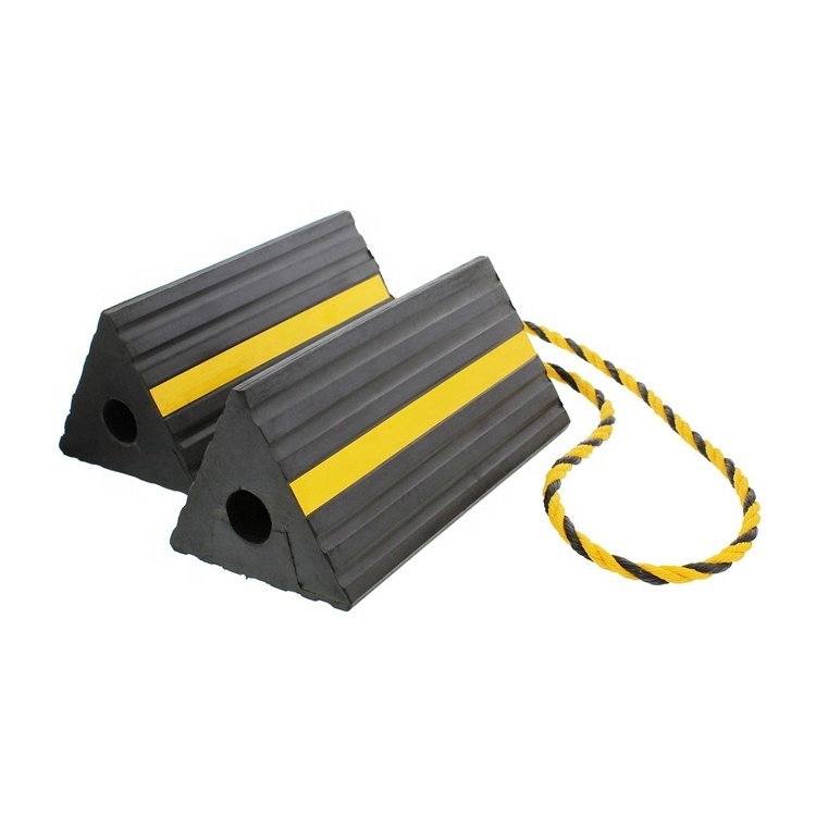 Rubber Wheel Chock with Rope - Aircraft Plane, Trailer, RV, Car, Truck, ATV - Tire Traction Stabilizer Dual Twin Set