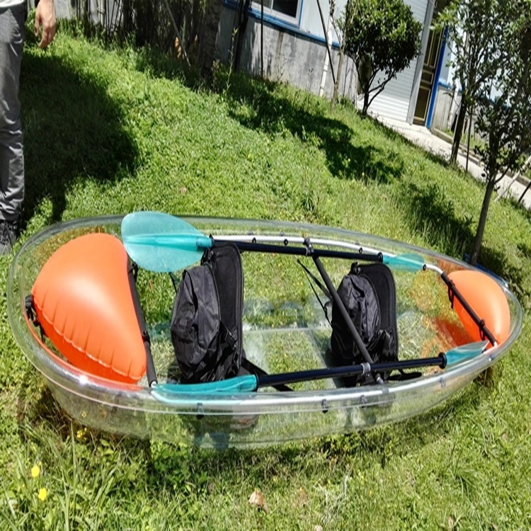 Hot sale Plastic clear boat  transparent roto molded plastic kayak with stabilizer