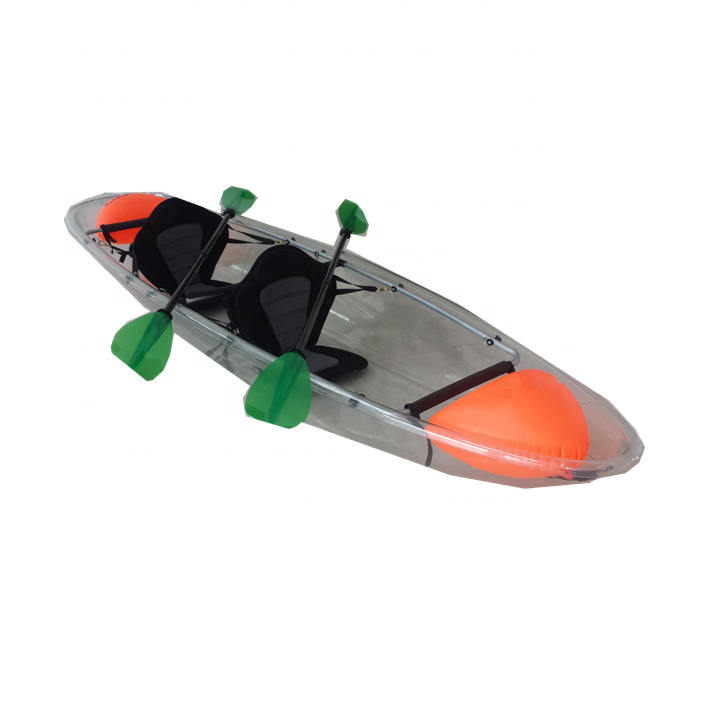 Hot sale Plastic clear boat  transparent roto molded plastic kayak with stabilizer