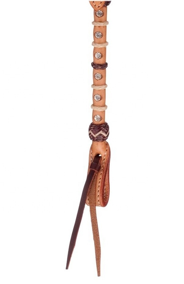 Rhinestone One Ear western headstall - Rawhide knotted - Natural Cow Harness Leather - Rolled Leather One Ear & Cheek pieces