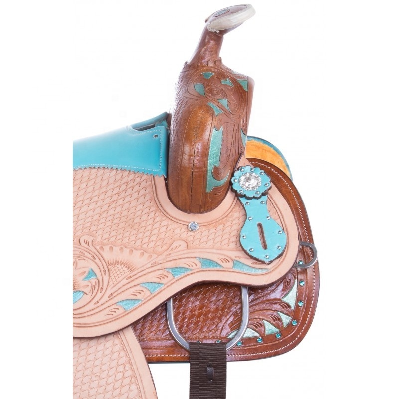 TOP TRENDING EQUESTRIAN HORSE RIDING WESTERN SHOW SADDLE WITH TURQUOISE COLOR