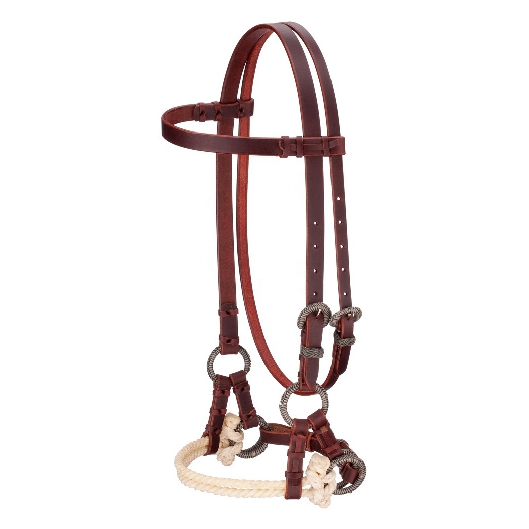 Top Quality - Side pull Horse Bridle - Argentinian Cow Leather - Rawhide Braided Buckles and Rings