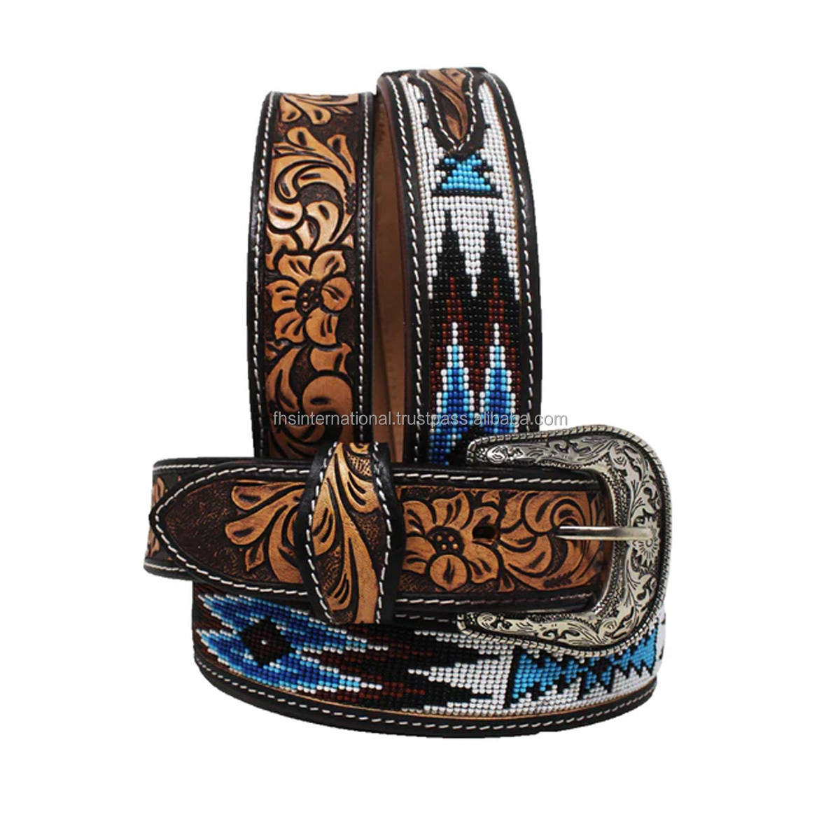 High Quality - Turquoise Coloured Western Belt Ideal for Rodeo, Cowboys and Cowgirl's Zinc Alloy Engraved Buckle