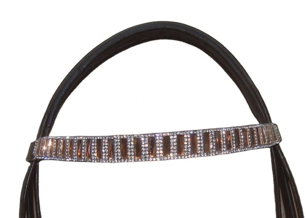 Stunning Leather Horse Dressage Bridle - Raised Padded Nose-band with flash - Mega Bling Straight Brow-band