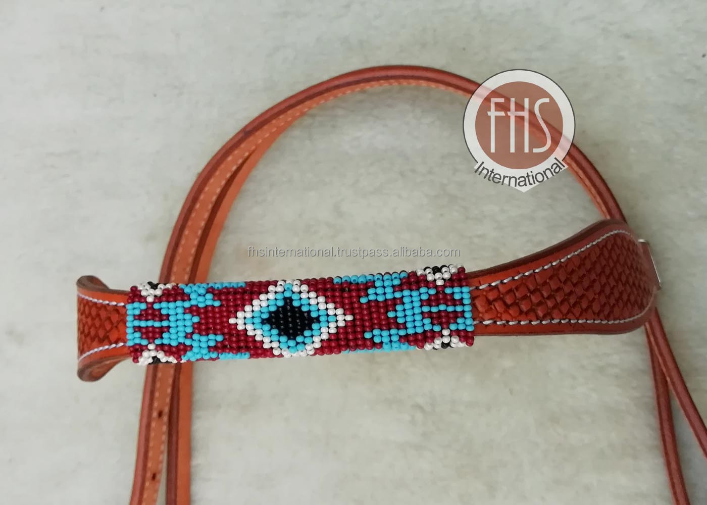 Cow Harness Leather - Western Horse Bridle - Beads Work Cheek pieces and Brow-band - Western Headstall