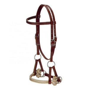 Best Quality - Cow Harness Leather - Western  Side Pull Bridle - Processed Nose-band Rope