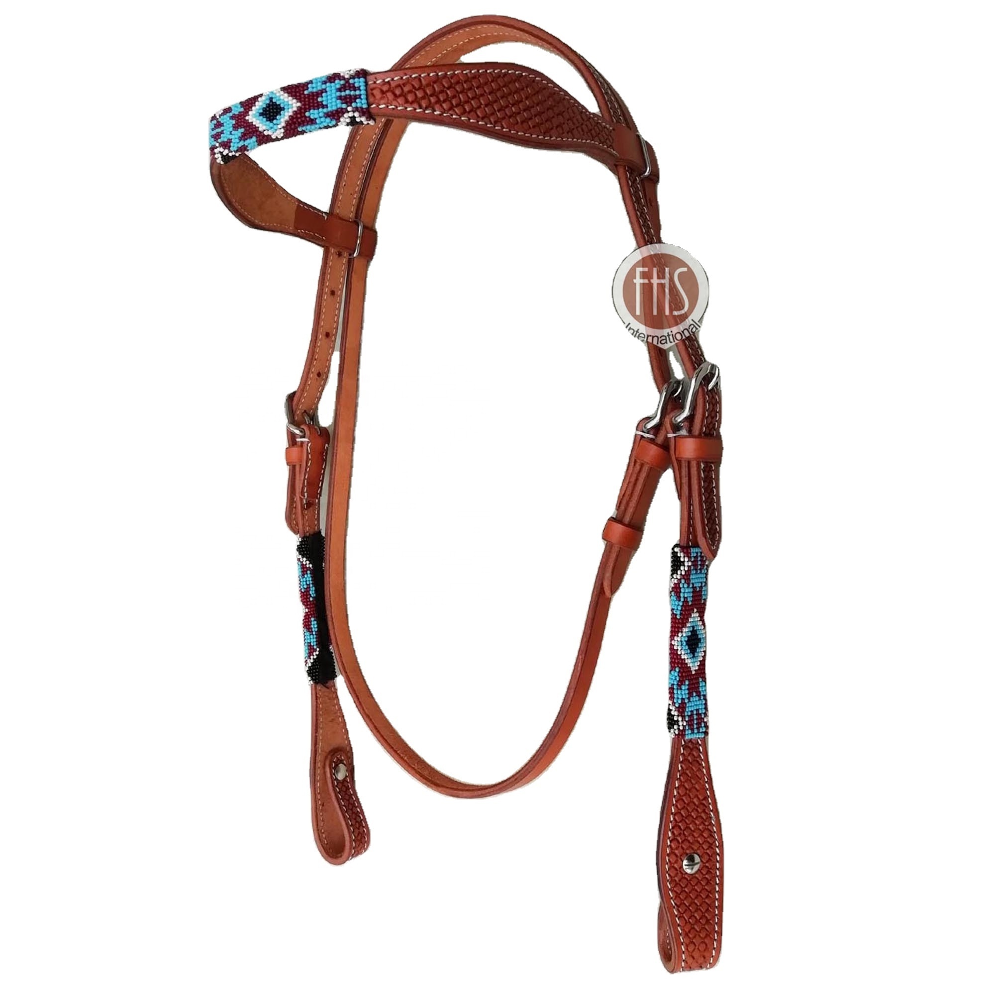 Cow Harness Leather - Western Horse Bridle - Beads Work Cheek pieces and Brow-band - Western Headstall