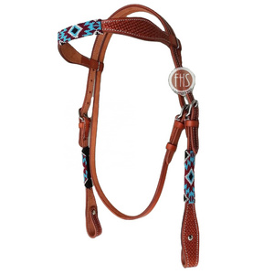 Cow Harness Leather - Western Horse Bridle - Beads Work Cheek pieces and Brow-band - Western Headstall