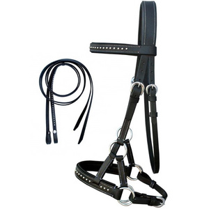 Best Quality - Western American Oily Cow Harness Leather Bitless Sidepull Leather Horse Bridle with Reins