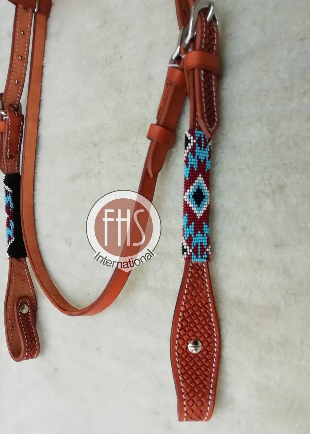 Cow Harness Leather - Western Horse Bridle - Beads Work Cheek pieces and Brow-band - Western Headstall