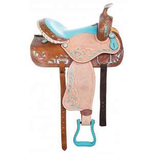 TOP TRENDING EQUESTRIAN HORSE RIDING WESTERN SHOW SADDLE WITH TURQUOISE COLOR