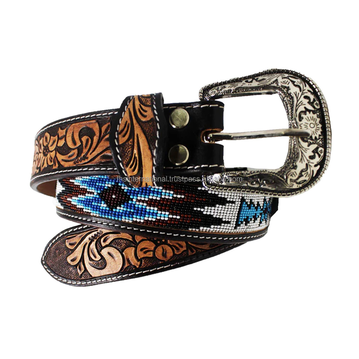 High Quality - Turquoise Coloured Western Belt Ideal for Rodeo, Cowboys and Cowgirl's Zinc Alloy Engraved Buckle