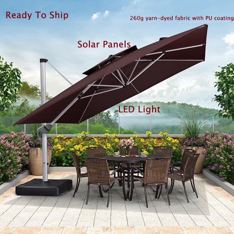 Outdoor Sun Solar LED Panels Light Patio Roma Parasol Roman Umbrella For Garden Shading