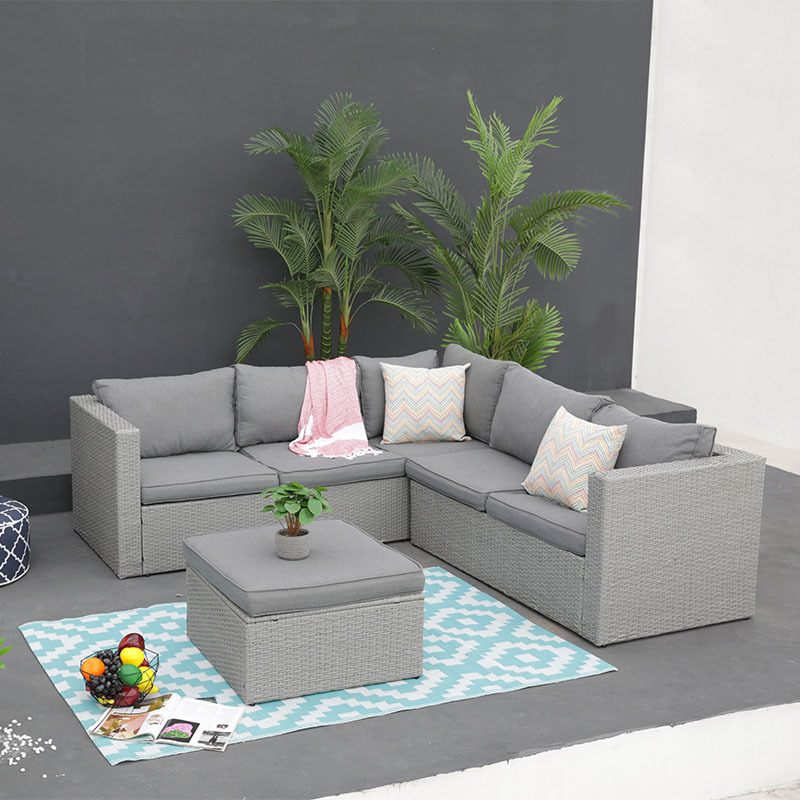 Outdoor Rattan 4 Piece L Shape Sectional Deep Seating Garden Sofa Sets Outdoor Furniture Rattan Patio Sofa