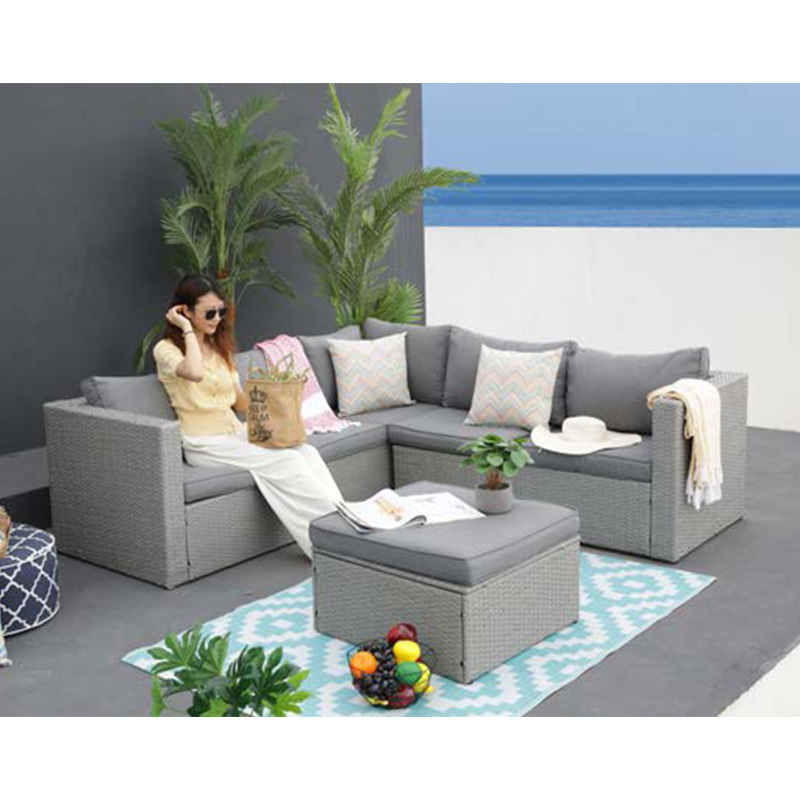 Outdoor Rattan 4 Piece L Shape Sectional Deep Seating Garden Sofa Sets Outdoor Furniture Rattan Patio Sofa