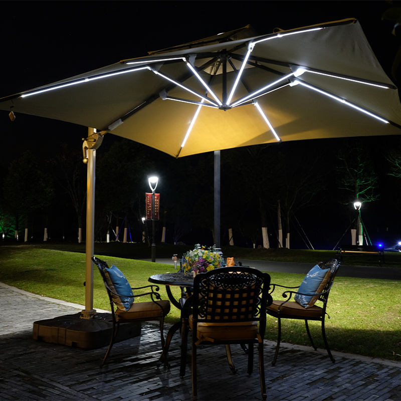 Garden LED lighting outdoor umbrella parts Solar powered Blue tooth speaker patio umbrellas