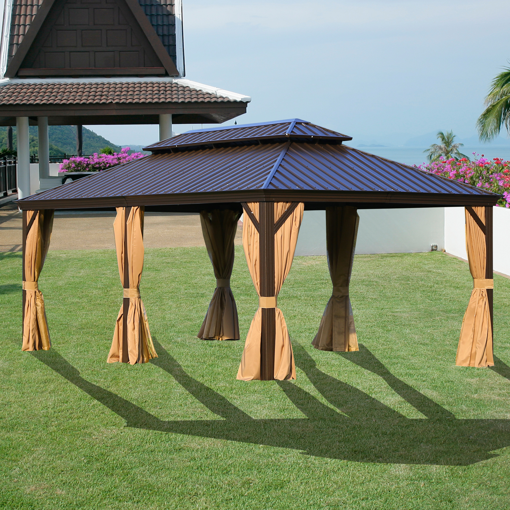 Modern Garden outdoor aluminum luxury pavilion Waterproof roof sunshade customizable 3.65*6m gazebos