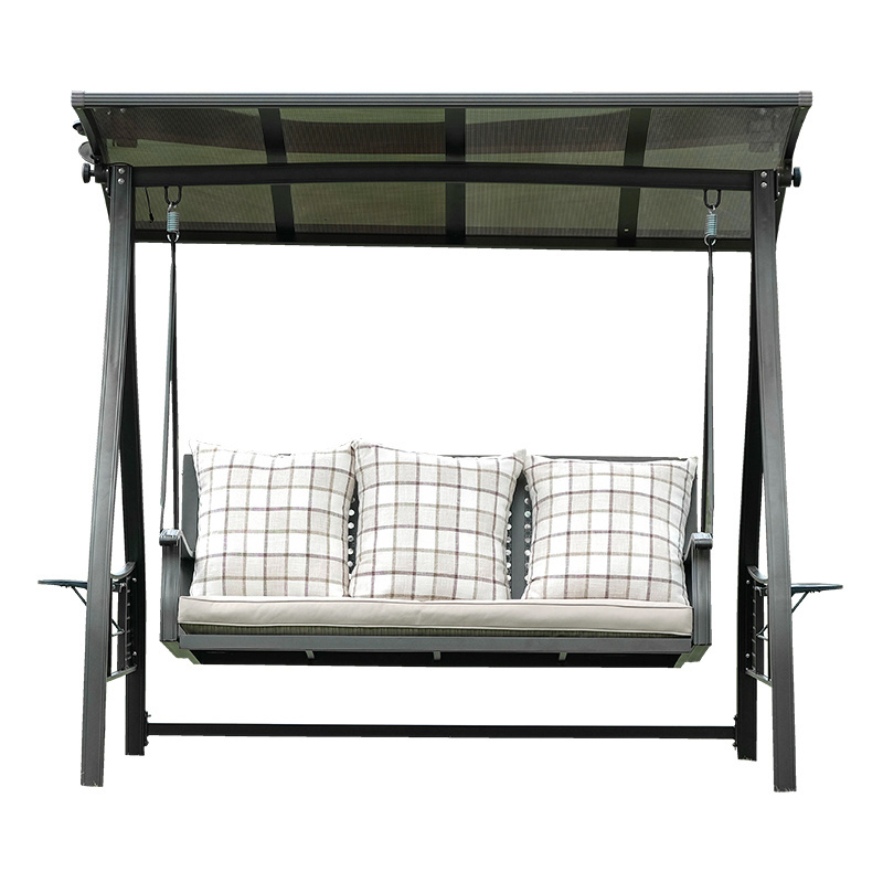 3-Seater outdoor patio steel polyester convertible canopy swings chair bench solar cast aluminum powder finish swing