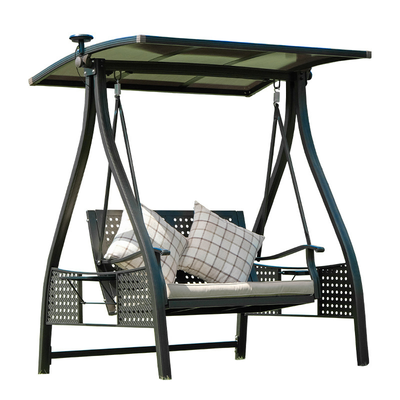 Modern Outdoor Swing Chair Garden 2 Seaters Metal Patio Swing Chair With Canopy and solar LED stripe