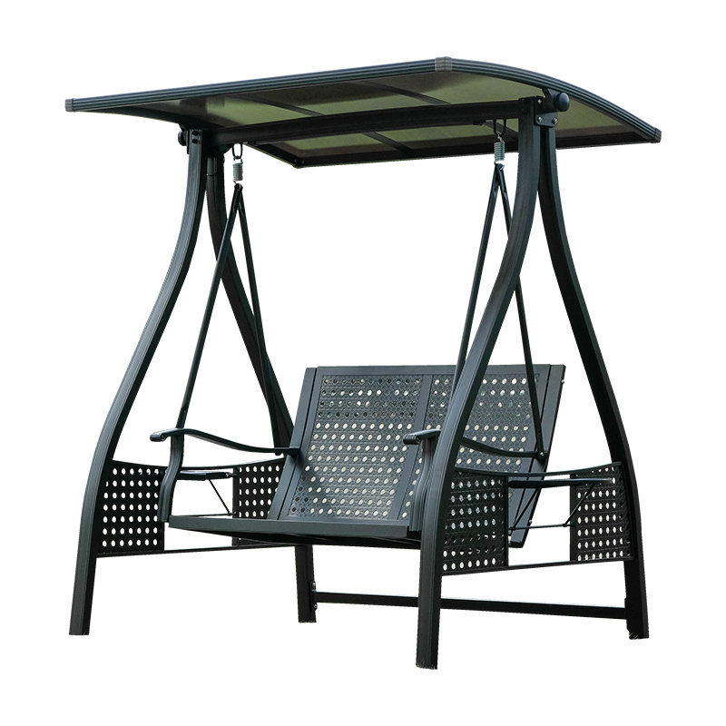 Modern Outdoor Swing Chair Garden 2 Seaters Metal Patio Swing Chair With Canopy and solar LED stripe