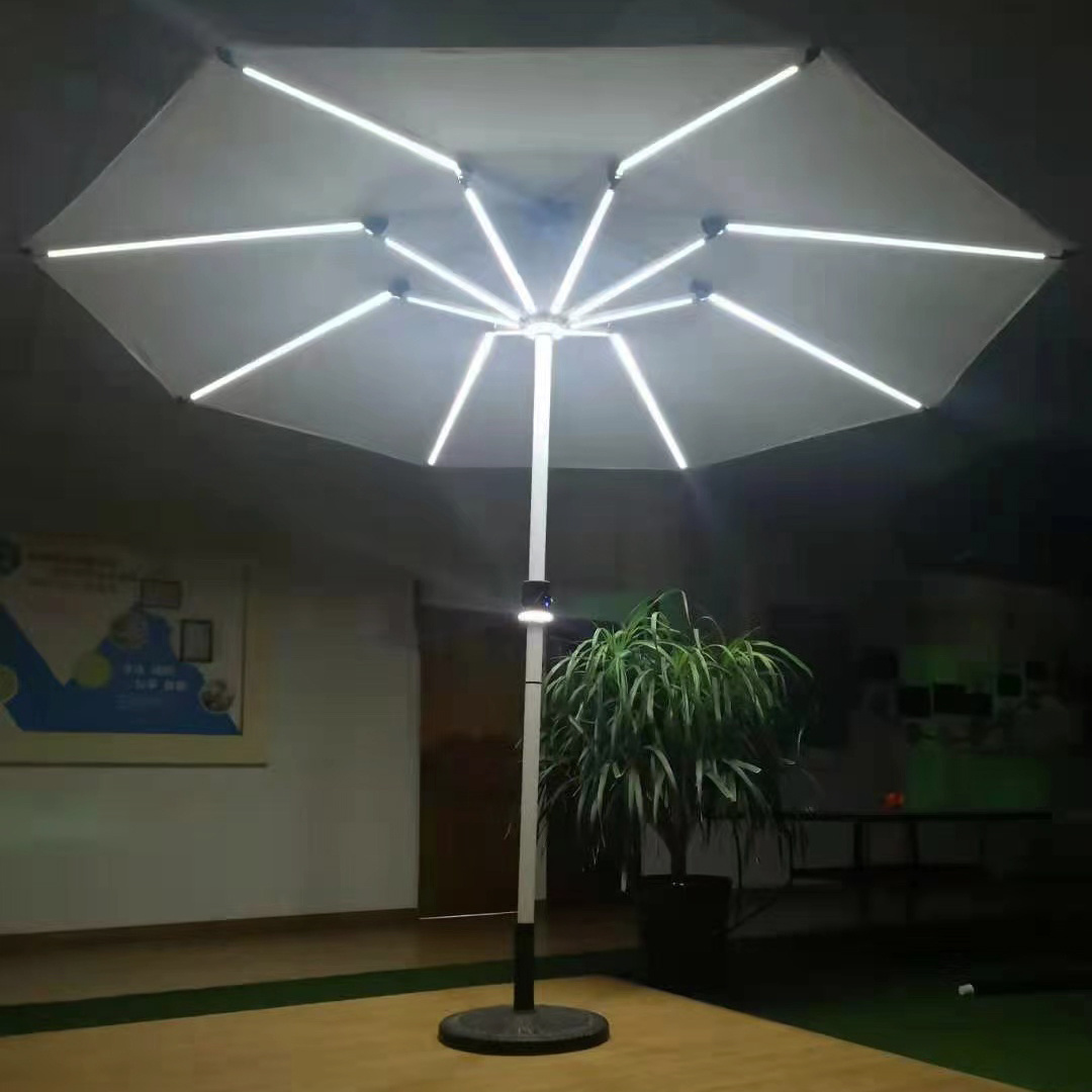 Outdoor Furniture Parasol Unique solar LED light bar Patio Umbrella for Garden Aluminium Pole Pool Umbrella